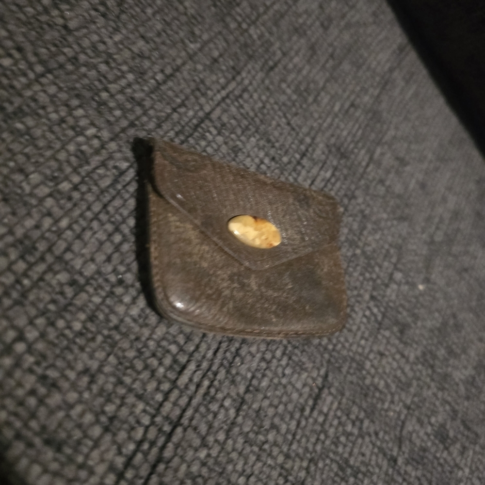 Vintage Tiny Brown Leather Coin Wallet W/ Stone Button